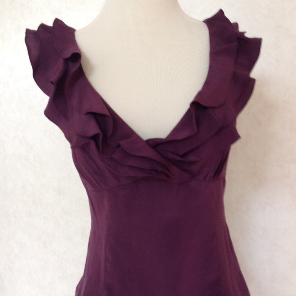 The Wrights SILK purple ruffled silk v-neck blouse